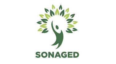 Grünes Logo von Sonaged: stilisierter Baum mit Person unter Blätterkrone. Schriftzug "SONAGED" darunter.