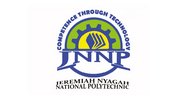 Das Logo des Jeremiah Nyagah National Polytechnic (JNNP) auf weißem Hintergrund. Es zeigt ein blaues Zahnrad mit grünen Akzenten und gelben Buchsymbolen. Darunter der blaue Schriftzug "JNNP" und der vollständige Name.