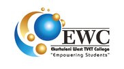 Logo EWC Logo von Ekurhuleni West TVET College: blaue Kugel, goldene Ornamente, schwarze Schrift "EWC, Empowering Students".