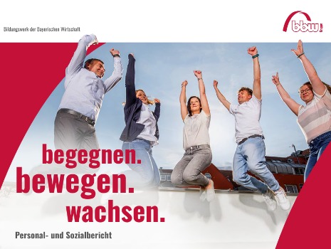 Fünf jubilierende Personen springen in der Luft. Unten steht "begegnen. bewegen. wachsen.".